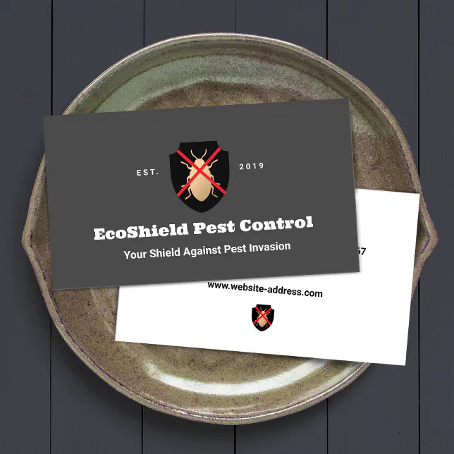 Pest Control Exterminator Shield Logo Business Card | Zazzle