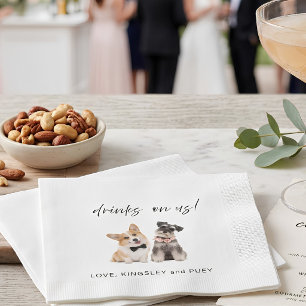 Pet 2 dogs drink on us wedding cocktail napkin
