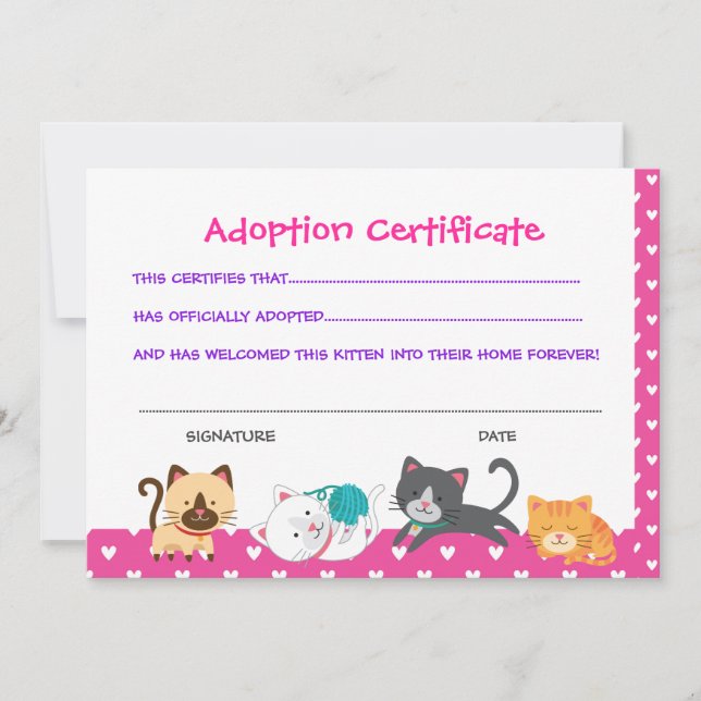 Pet adoption certificate, Kitten Birthday Invitation (Front)