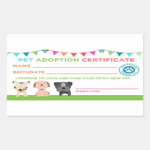 Pet Adoption Certificate Sticker