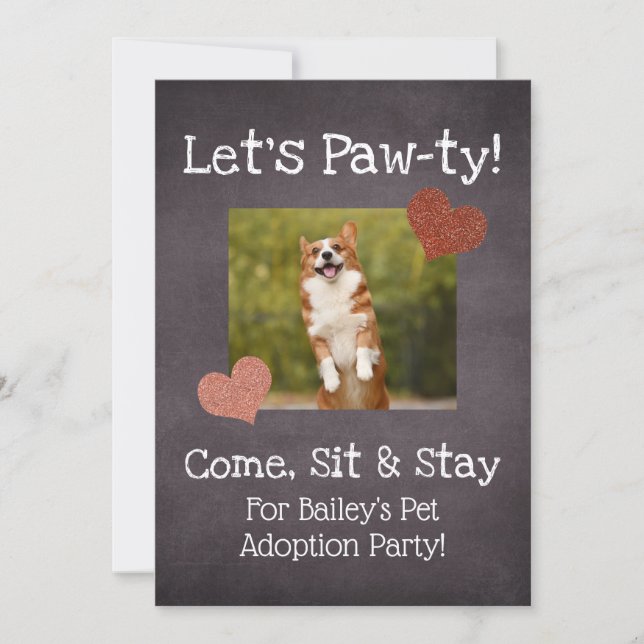 Pet Adoption Party Invitation Custom Dog Cat Photo (Front)