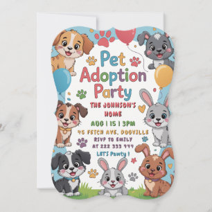 Pet Adoption Party Invitation - Cute Animal Theme