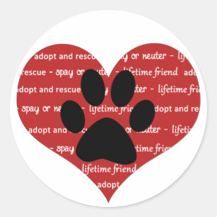 Pet adoption, rescue heart paw print sticker round