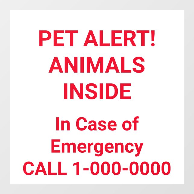 PET ALERT! Bright Red Letters Window Cling (Sheet)