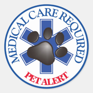 Pet Alert Medical Care Required Classic Round St Sticker