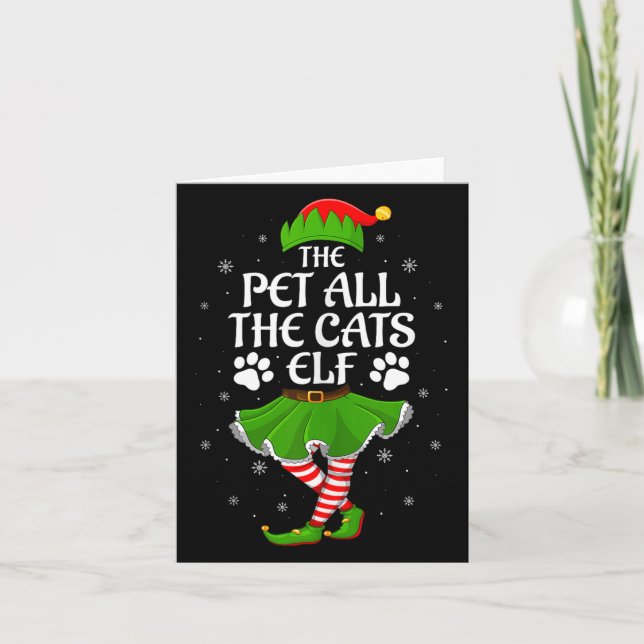 Pet All The Cats Elf Christmas Girls Women Elf Squ Card (Front)
