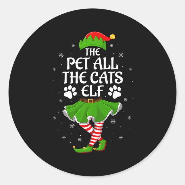 Pet All The Cats Elf Christmas Girls Women Elf Squ Classic Round Sticker (Front)