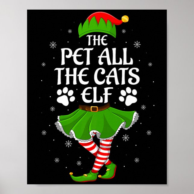 Pet All The Cats Elf Christmas Girls Women Elf Squ Poster (Front)