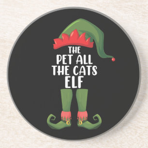 Pet All the Cats Elf Matching Family Christmas Coaster