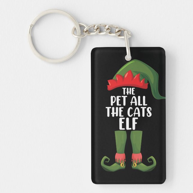 Pet All the Cats Elf Matching Family Christmas  Key Ring (Front)
