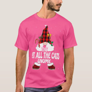 Pet All The Cats Gnome Buffalo Plaid Matching Fami T-Shirt
