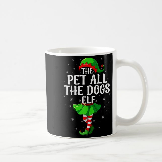 Pet All The Dogs Elf Christmas Girls Women Elf Squ Coffee Mug (Right)