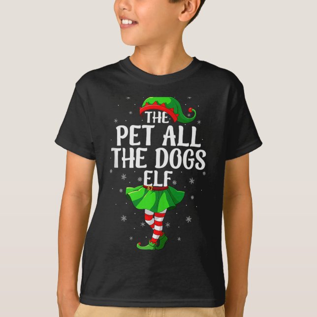 Pet All The Dogs Elf Christmas Girls Women Elf Squ T-Shirt (Front)