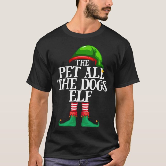 Pet All The Dogs Elf Family Christmas Party Pajama T-Shirt (Front)