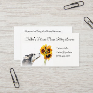 Pet and House Sitting Husky and Sunflower Business Card