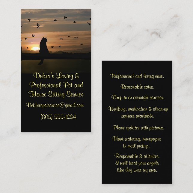 Pet and Housesitting with Cat and Services Business Card (Front/Back)