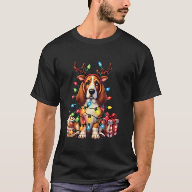 Pet Animal Basset Hound Dog Lover Reindeer Christm T-Shirt (Front)