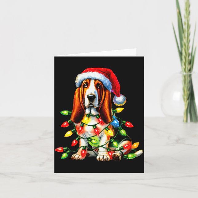 Pet Animal Bet Hound Dog Lover Santa Hat Christmas Card (Front)