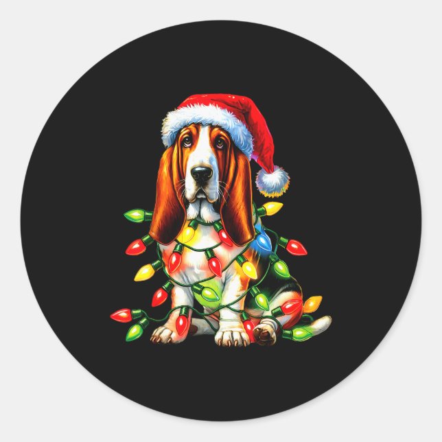 Pet Animal Bet Hound Dog Lover Santa Hat Christmas Classic Round Sticker (Front)