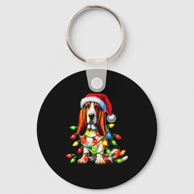 Pet Animal Bet Hound Dog Lover Santa Hat Christmas Key Ring (Front)