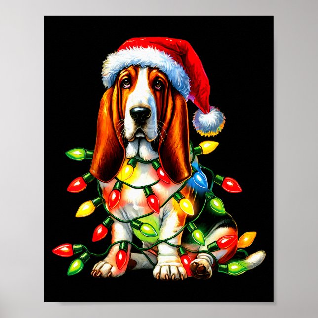 Pet Animal Bet Hound Dog Lover Santa Hat Christmas Poster (Front)