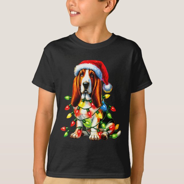 Pet Animal Bet Hound Dog Lover Santa Hat Christmas T-Shirt (Front)