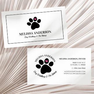 Pet Animal Dog Cat Paw Heart Custom Business Card