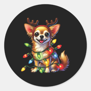 Pet Animal Lovers Chihuahua Dogs Reindeer Christma Classic Round Sticker