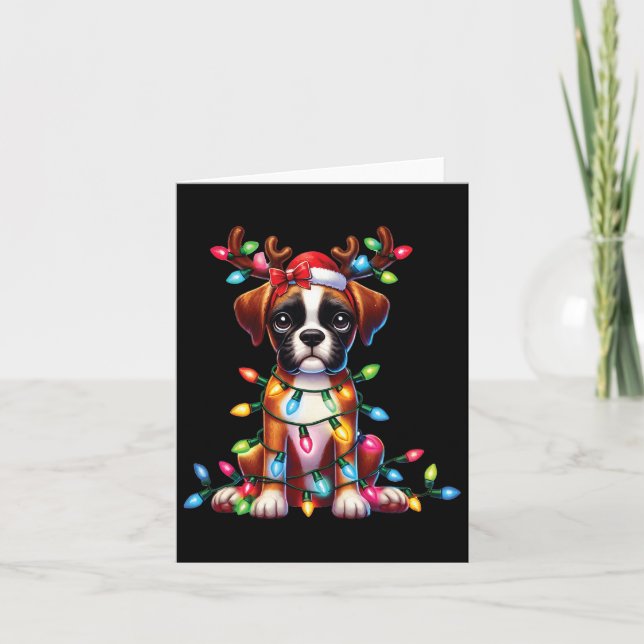 Pet Animal Lovers Cute Boxer Dog Reindeer Antlers  Card (Front)