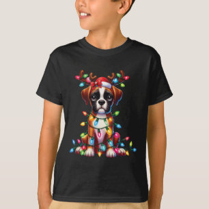 Pet Animal Lovers Cute Boxer Dog Reindeer Antlers  T-Shirt