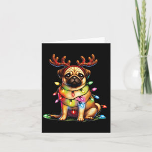 Pet Animal Lovers Cute Pug Dogs Reindeer Antlers C Card