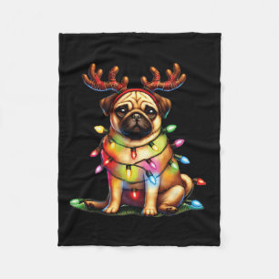 Pet Animal Lovers Cute Pug Dogs Reindeer Antlers C Fleece Blanket