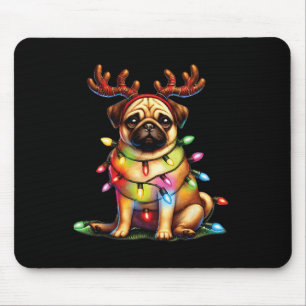Pet Animal Lovers Cute Pug Dogs Reindeer Antlers C Mouse Mat