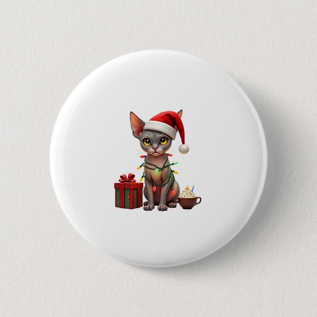 Pet Animal Lovers Cute Sphynx cat Reindeer Antlers 6 Cm Round Badge (Front)