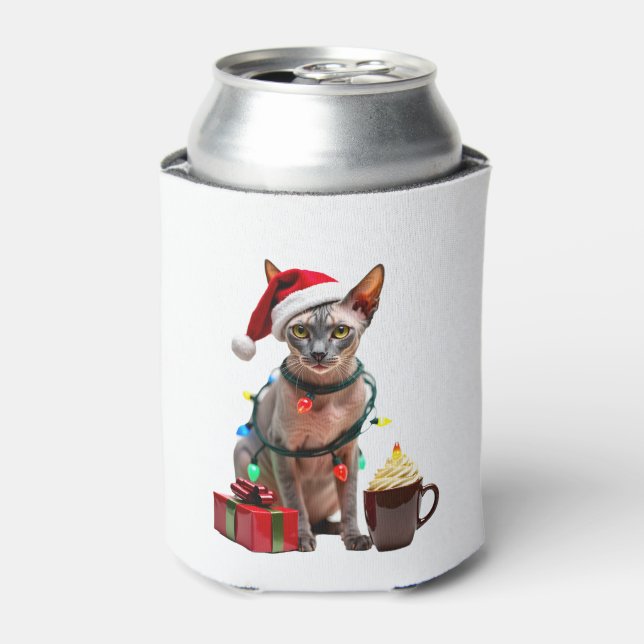 Pet Animal Lovers Cute Sphynx cat Reindeer Antlers Can Cooler (Can Front)