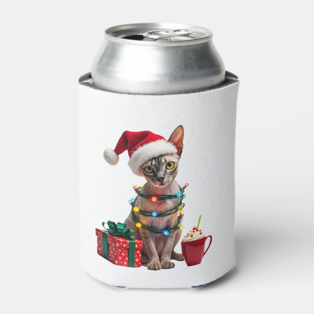 Pet Animal Lovers Cute Sphynx cat Reindeer Antlers Can Cooler (Can Front)