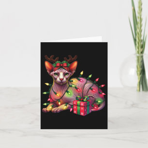 Pet Animal Lovers Cute Sphynx Cat Reindeer Antlers Card