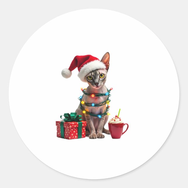 Pet Animal Lovers Cute Sphynx cat Reindeer Antlers Classic Round Sticker (Front)