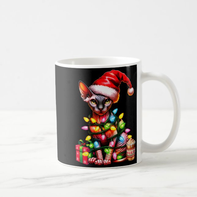 Pet Animal Lovers Cute Sphynx Cat Reindeer Antlers Coffee Mug (Right)