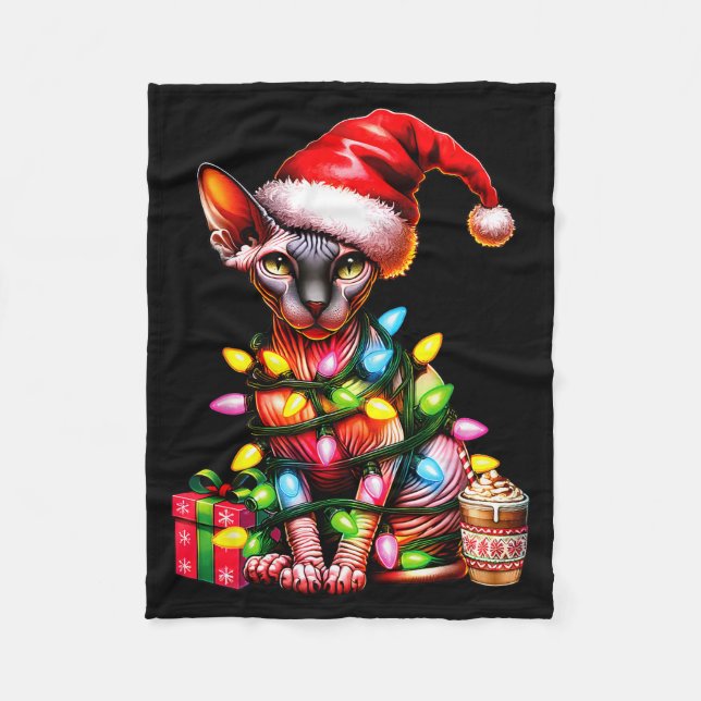 Pet Animal Lovers Cute Sphynx Cat Reindeer Antlers Fleece Blanket (Front)