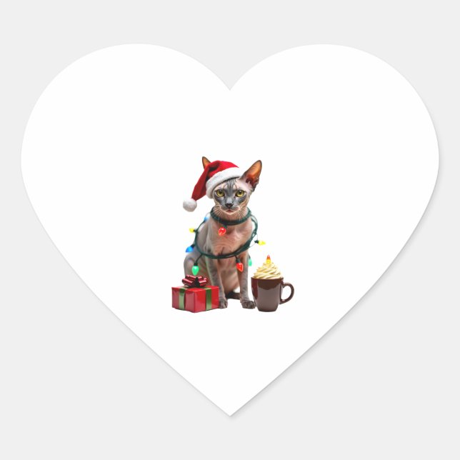 Pet Animal Lovers Cute Sphynx cat Reindeer Antlers Heart Sticker (Front)