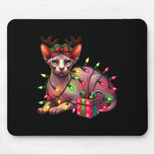 Pet Animal Lovers Cute Sphynx Cat Reindeer Antlers Mouse Mat