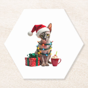 Pet Animal Lovers Cute Sphynx cat Reindeer Antlers Paper Coaster