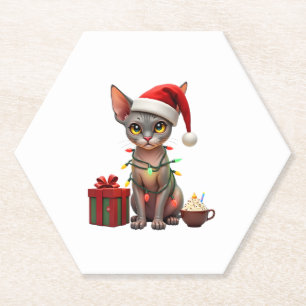 Pet Animal Lovers Cute Sphynx cat Reindeer Antlers Paper Coaster