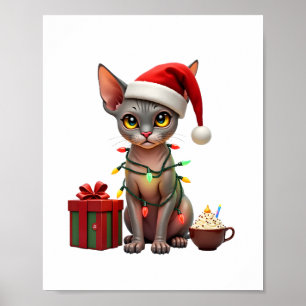 Pet Animal Lovers Cute Sphynx cat Reindeer Antlers Poster