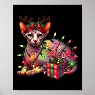 Pet Animal Lovers Cute Sphynx Cat Reindeer Antlers Poster