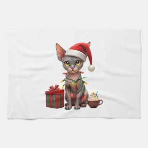 Pet Animal Lovers Cute Sphynx cat Reindeer Antlers Tea Towel