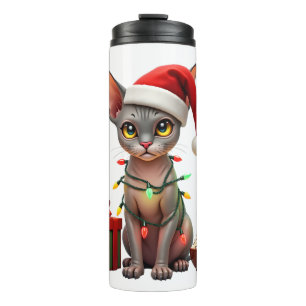 Pet Animal Lovers Cute Sphynx cat Reindeer Antlers Thermal Tumbler