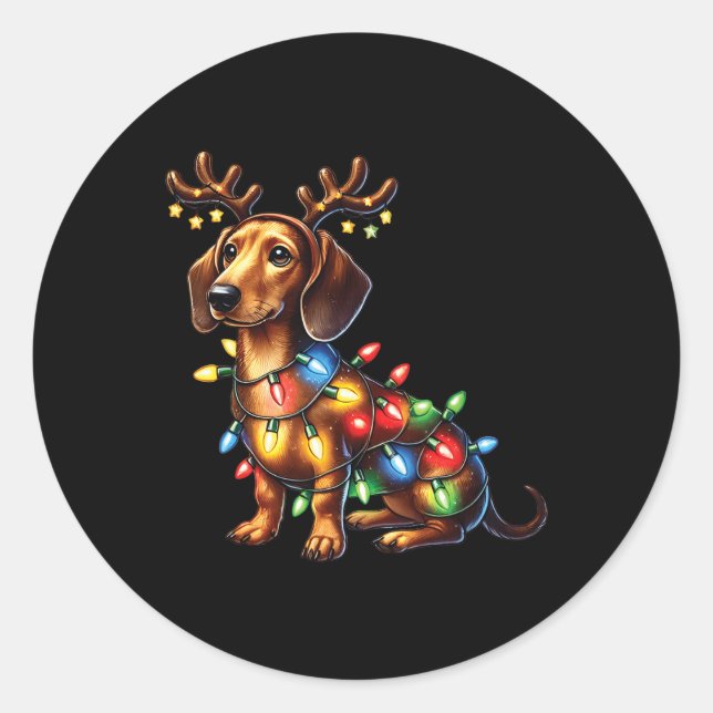 Pet Animal Lovers Dachshund Dog Reindeer Antlers C Classic Round Sticker (Front)