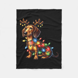 Pet Animal Lovers Dachshund Dog Reindeer Antlers C Fleece Blanket